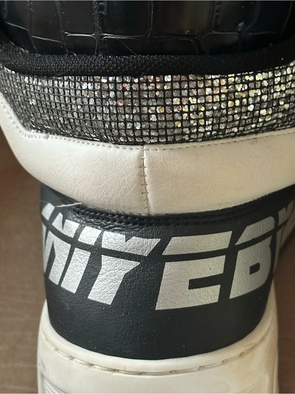 Aniyeby Baket White and Black Silver Sparkle High-Top Sneakers